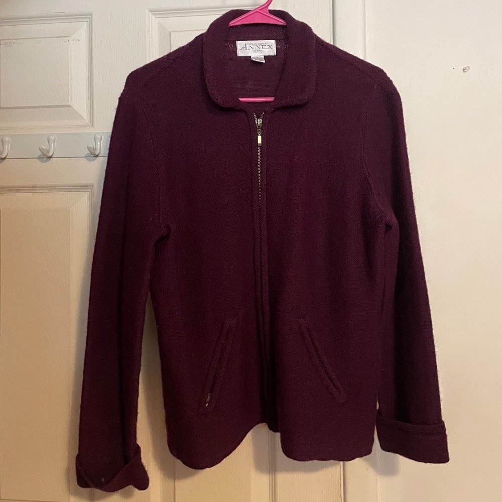 Womens Casual Corner Annex Petite Full Zip 100% Wool Sweater Maroon Size Small